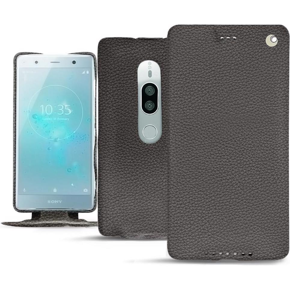 Noreve Lederschutzhülle vertikal (Sony Xperia XZ2 Premium), Smartphone Hülle, Grau