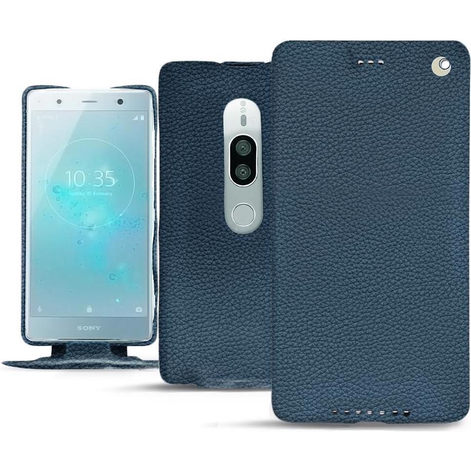Noreve Lederschutzhülle vertikal (Sony Xperia XZ2 Premium), Smartphone Hülle, Blau
