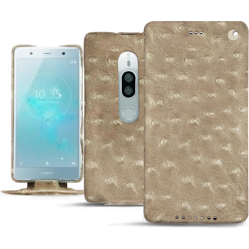 Noreve Lederschutzhülle vertikal (Sony Xperia XZ2 Premium), Smartphone Hülle, Beige