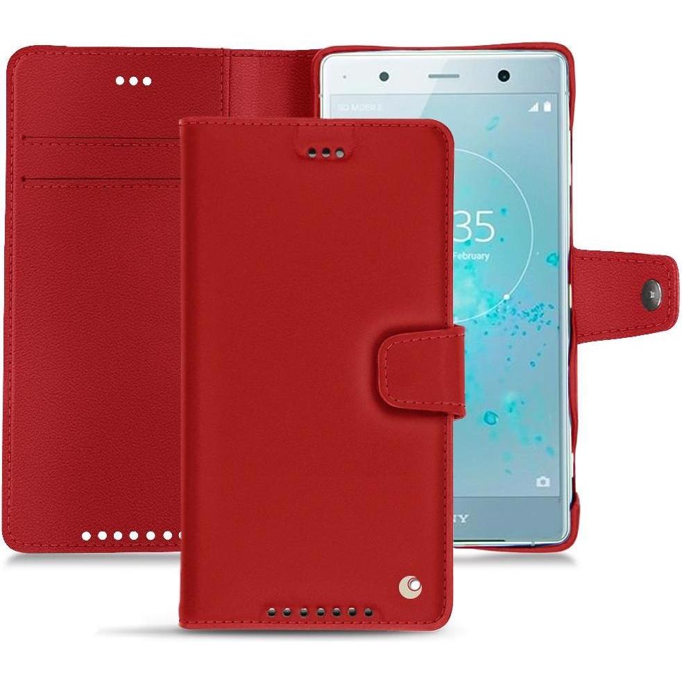 Noreve Lederschutzhülle Wallet (Sony Xperia XZ2 Premium), Smartphone Hülle, Rot