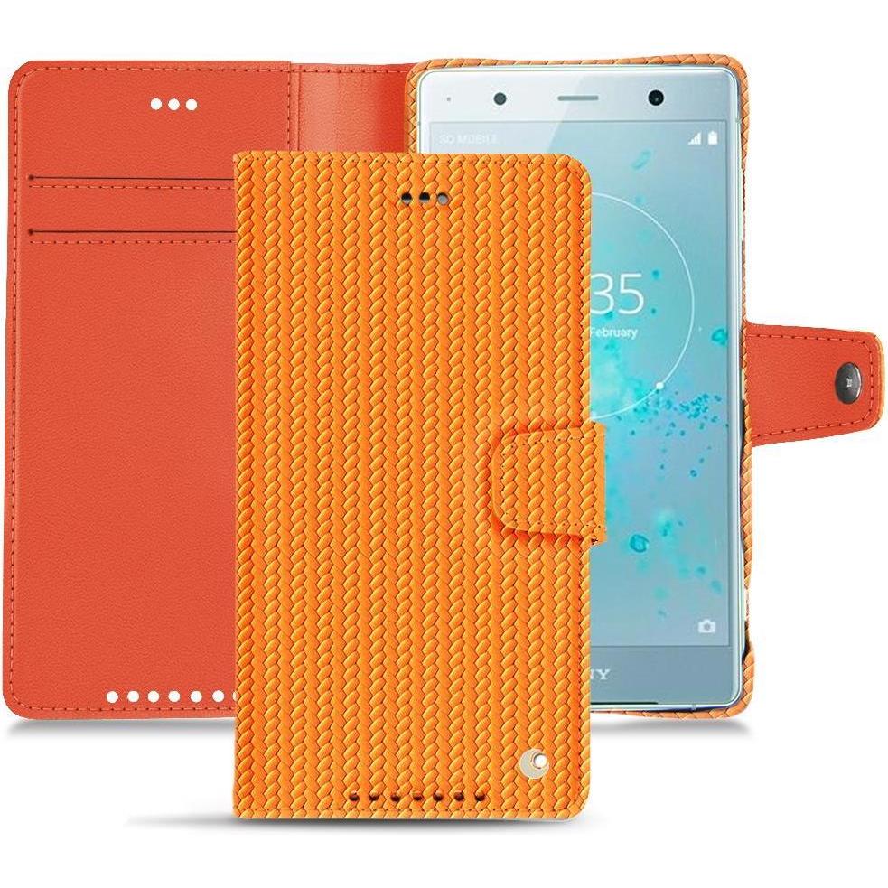 Noreve Lederschutzhülle Wallet (Sony Xperia XZ2 Premium), Smartphone Hülle, Orange