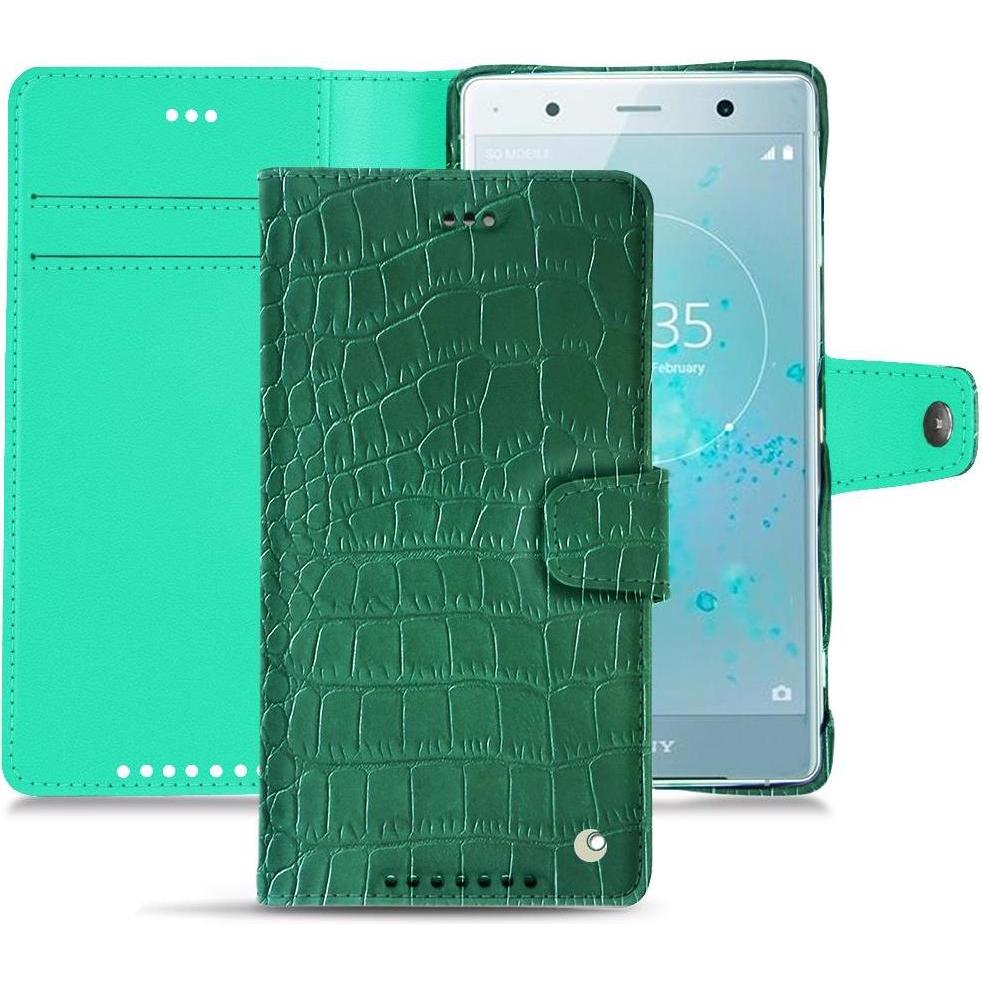 Noreve Lederschutzhülle Wallet (Sony Xperia XZ2 Premium), Smartphone Hülle, Grün