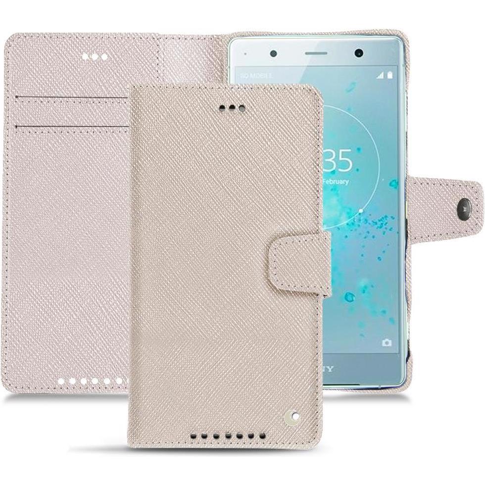 Noreve Lederschutzhülle Wallet (Sony Xperia XZ2 Premium), Smartphone Hülle, Beige