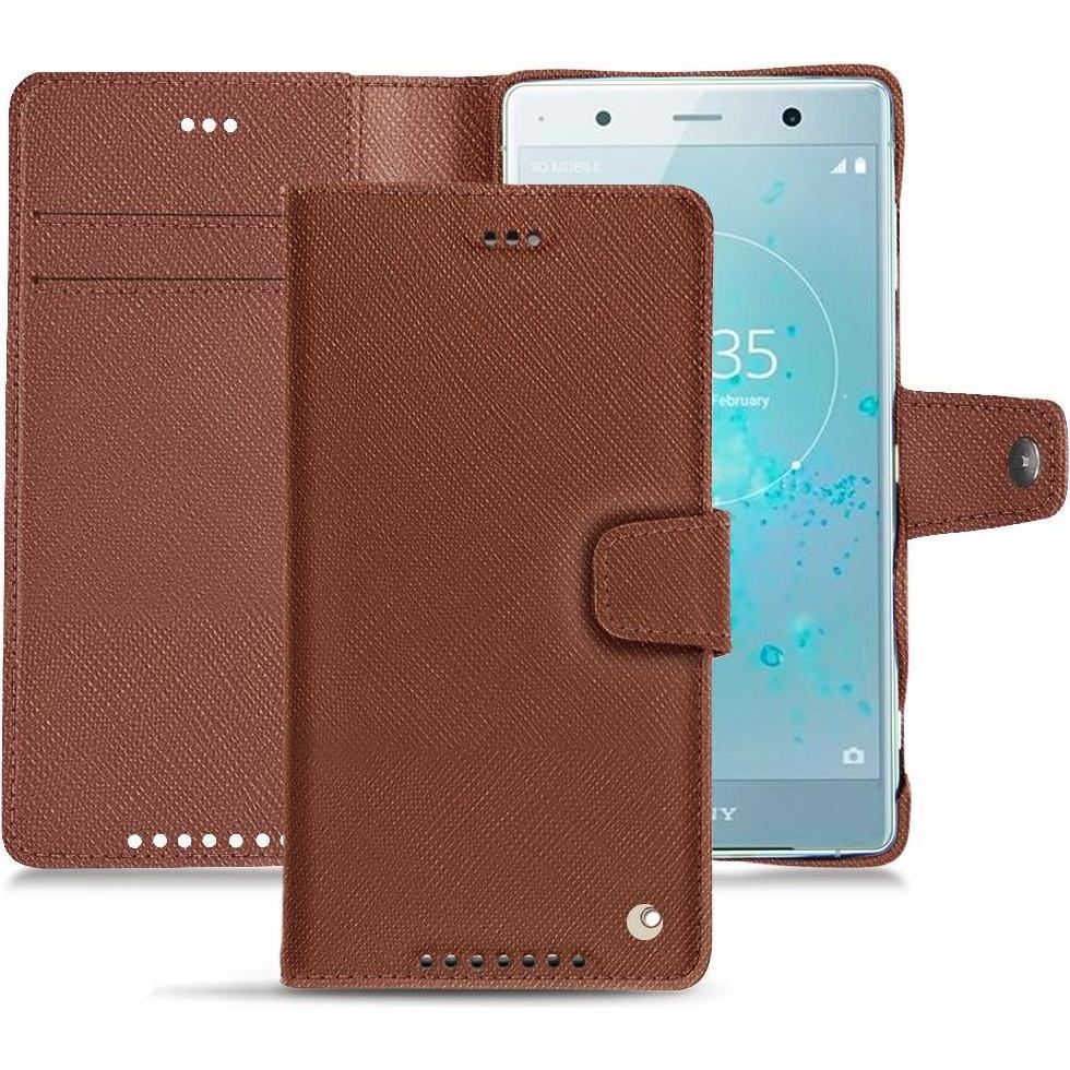 Noreve Lederschutzhülle Wallet (Sony Xperia XZ2 Premium), Smartphone Hülle, Braun