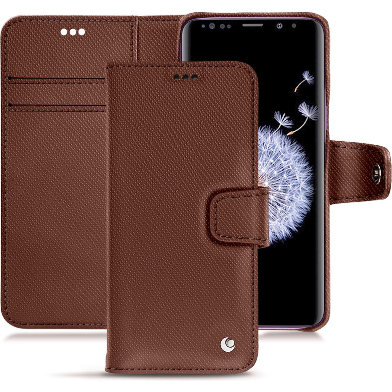 Noreve Lederschutzhülle Wallet (Samsung Galaxy S9+), Smartphone Hülle, Braun