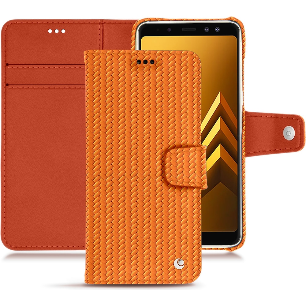 Noreve Lederschutzhülle Wallet (Samsung Galaxy A8 (2018)), Smartphone Hülle, Orange