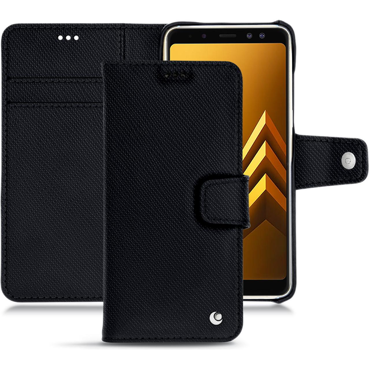 Noreve Lederschutzhülle Wallet (Samsung Galaxy A8 (2018)), Smartphone Hülle, Schwarz