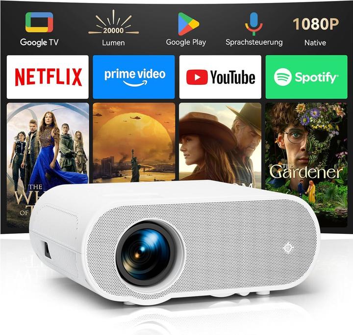 Zoomcat 4K Mini Beamer mit Google TV und Sprachsteuerung (4K, 20000 lm)