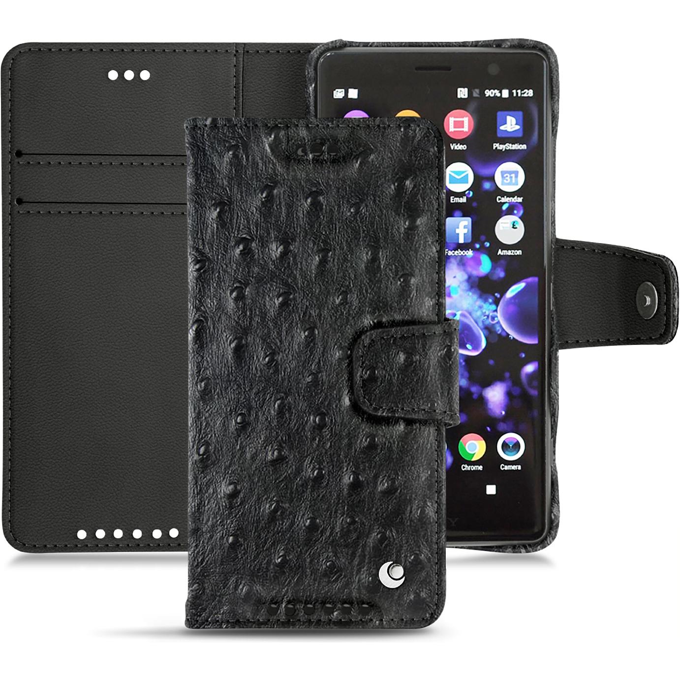 Noreve Lederschutzhülle Wallet (Sony Xperia XZ2 Compact), Smartphone Hülle, Schwarz