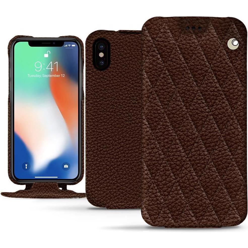 Noreve Lederschutzhülle vertikal (Apple iPhone XS Max), Smartphone Hülle, Braun