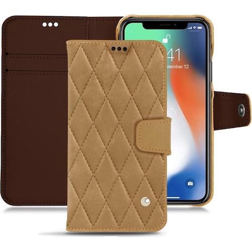 Noreve Lederschutzhülle Wallet (Apple iPhone XS Max), Smartphone Hülle, Braun