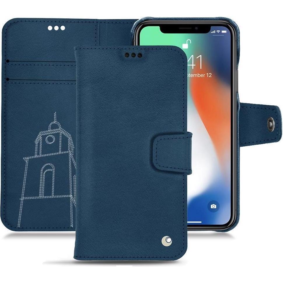 Noreve Lederschutzhülle Wallet (Apple iPhone XS Max), Smartphone Hülle, Blau