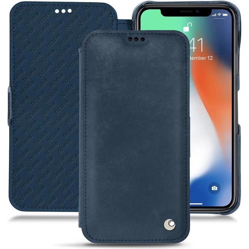 Noreve Lederschutzhülle horizontal (Apple iPhone XS Max), Smartphone Hülle, Blau
