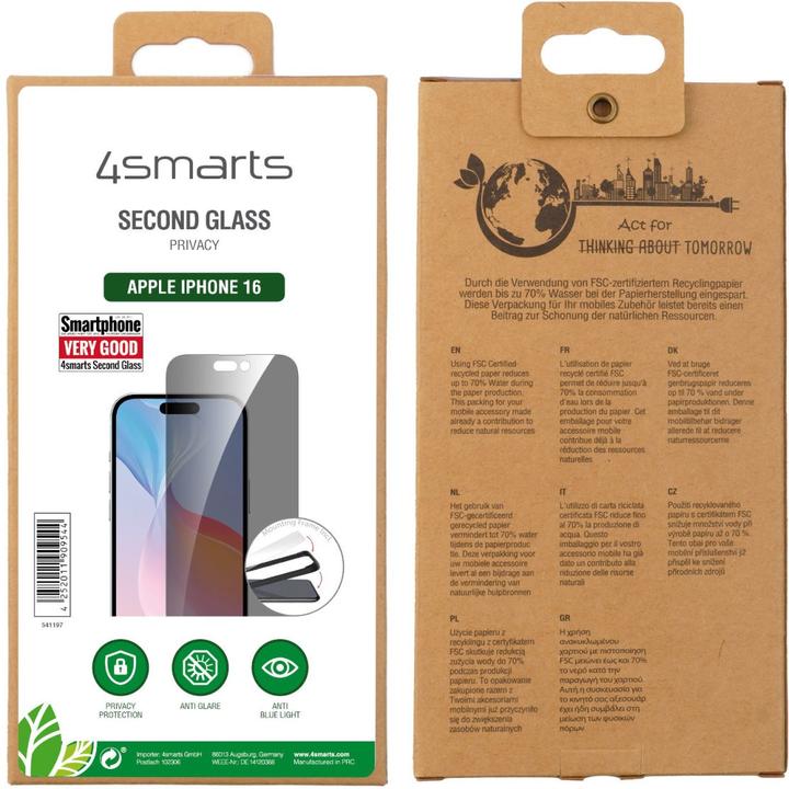 Productafbeelding 4smarts Tweede glas privacy (1 Stuk, Apple iPhone 16)