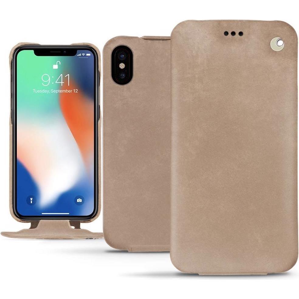 Noreve Lederschutzhülle vertikal (Apple iPhone XS Max), Smartphone Hülle, Beige