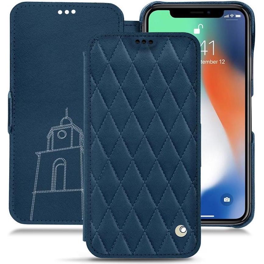 Noreve Lederschutzhülle horizontal (Apple iPhone XS Max), Smartphone Hülle, Blau