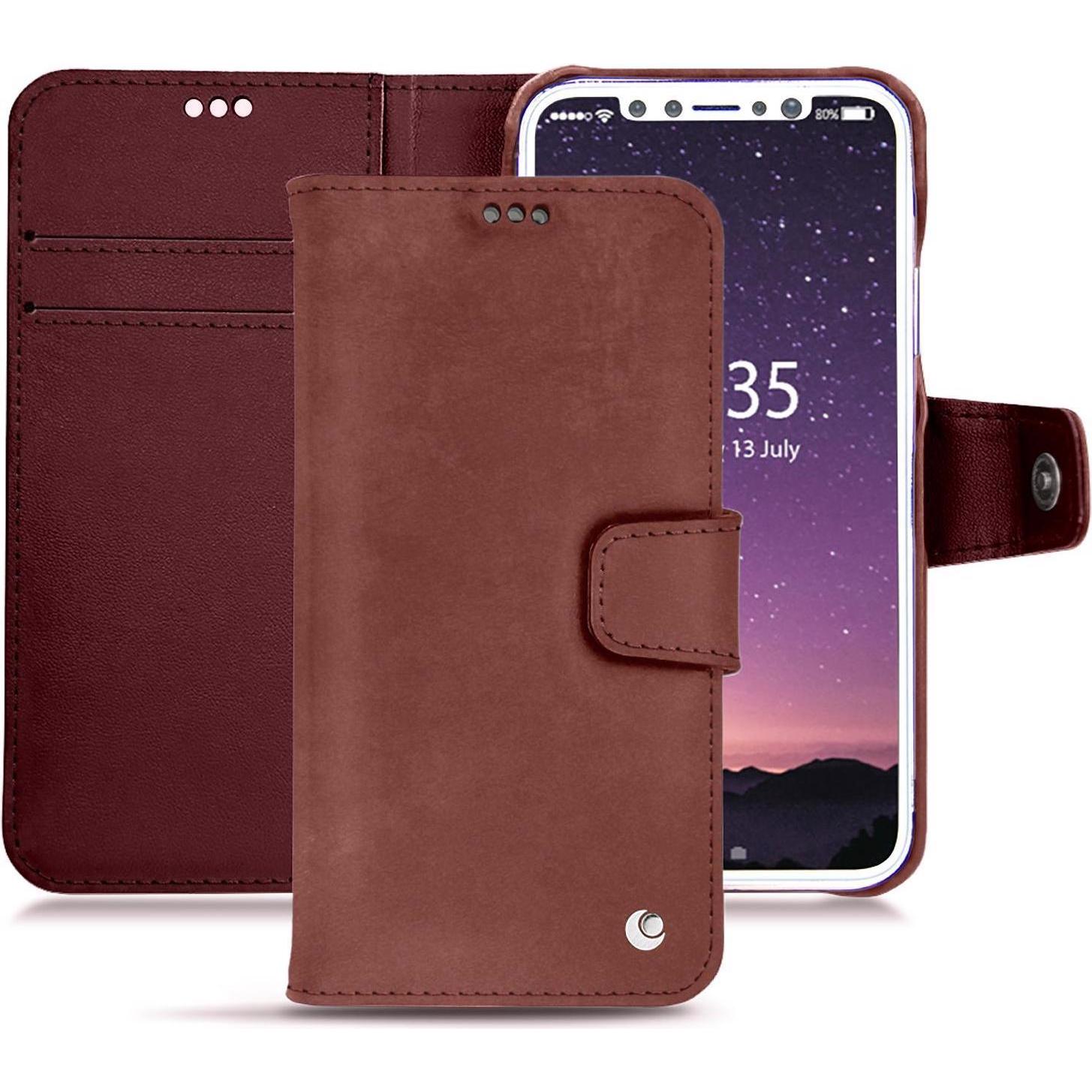 Noreve Lederschutzhülle Wallet (Apple iPhone XS), Smartphone Hülle, Rot