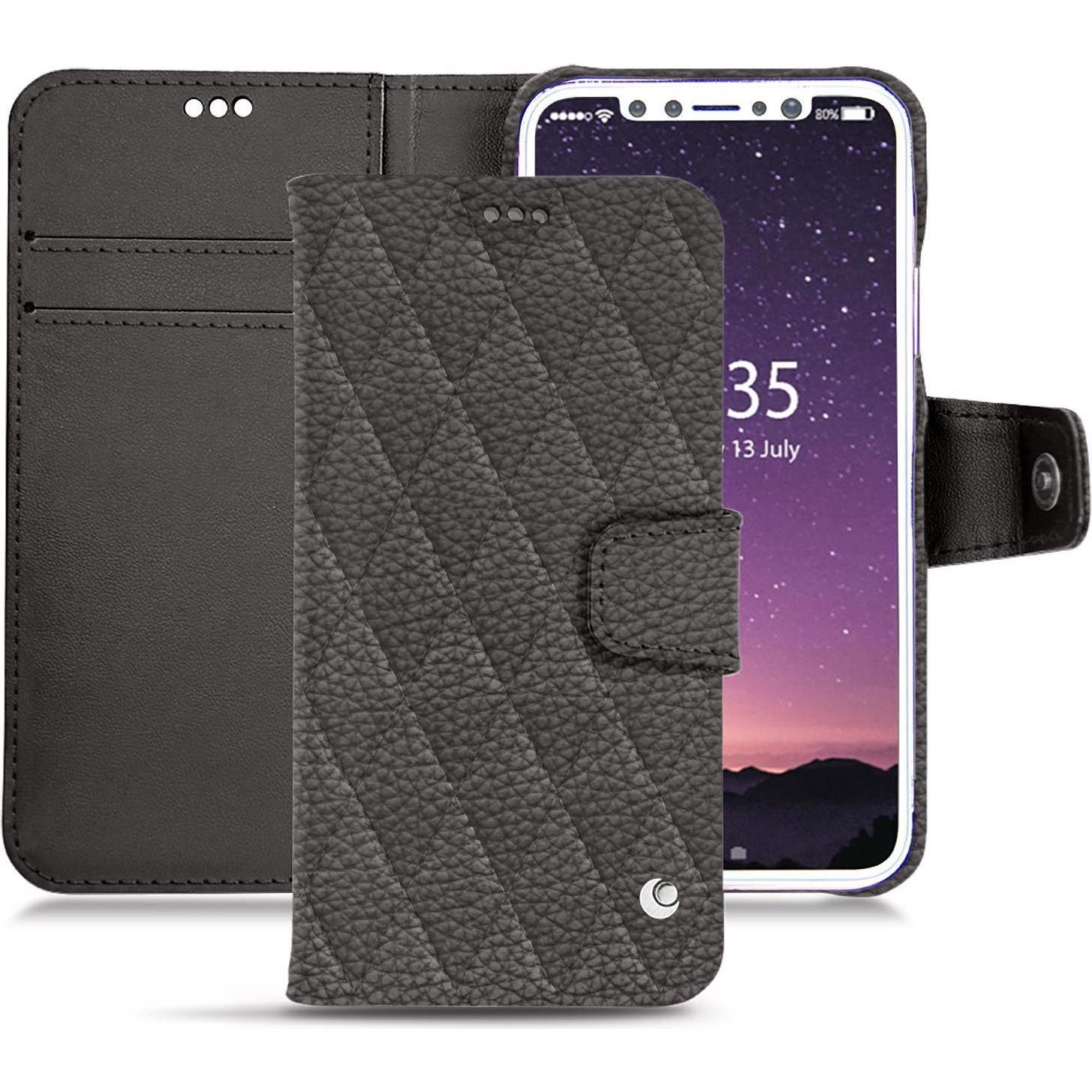 Noreve Lederschutzhülle Wallet (Apple iPhone XS), Smartphone Hülle, Grau