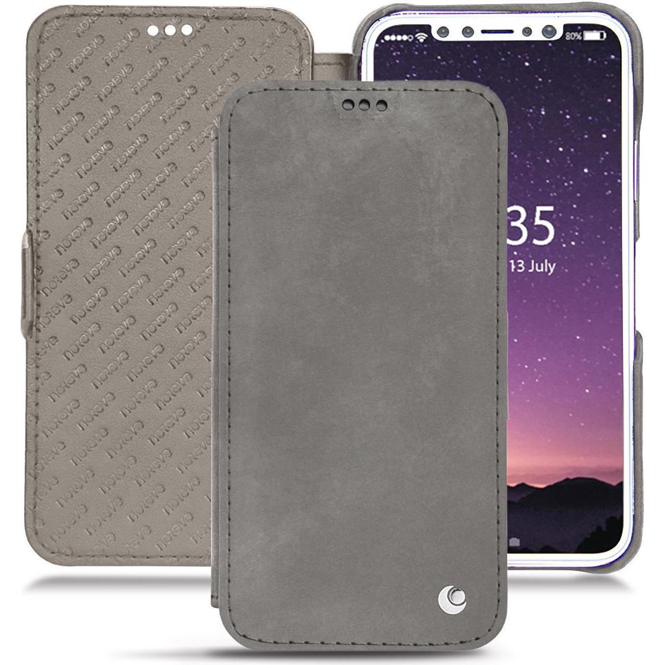 Noreve Lederschutzhülle horizontal (Apple iPhone XS), Smartphone Hülle, Grau