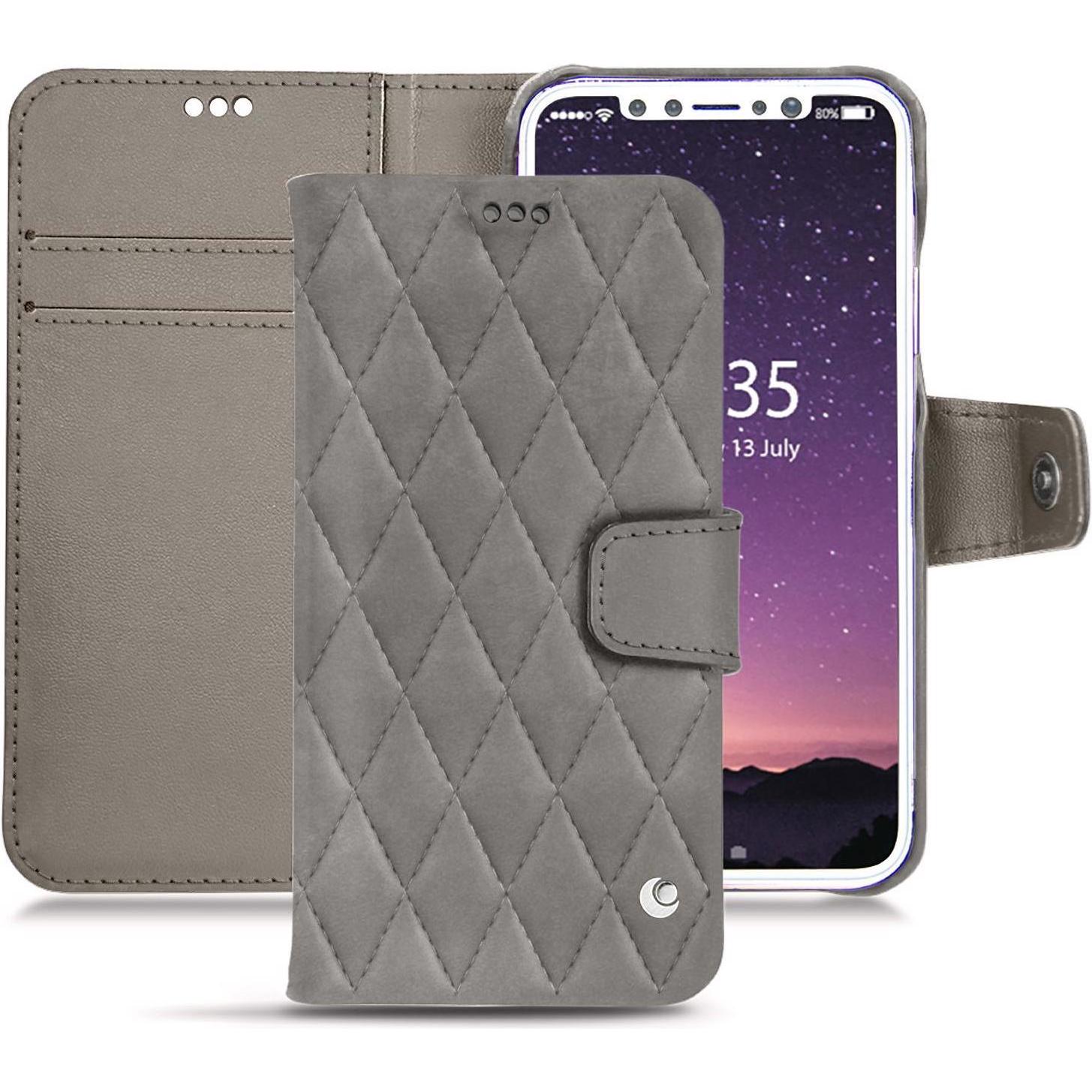 Noreve Lederschutzhülle Wallet (Apple iPhone XS), Smartphone Hülle, Grau
