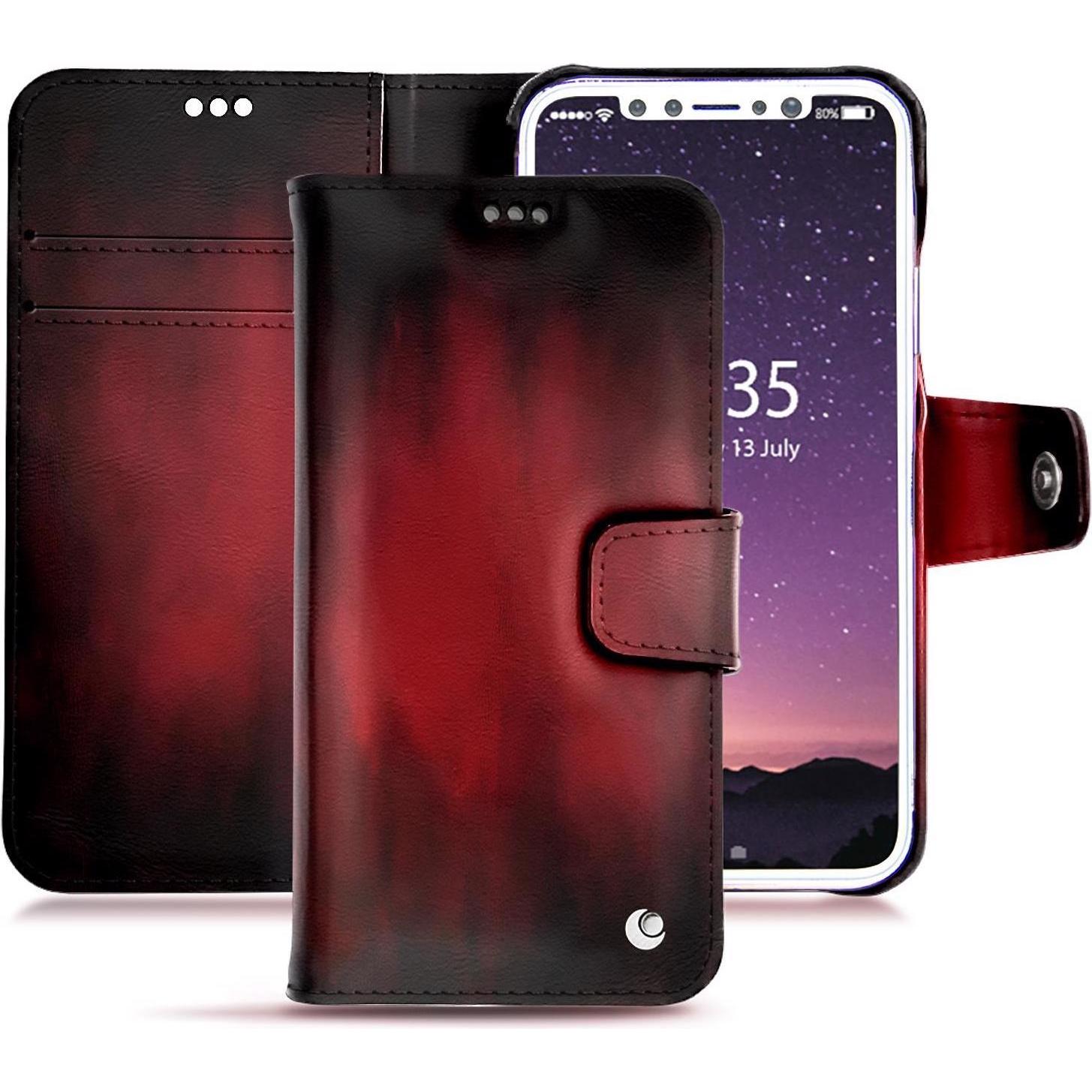 Noreve Lederschutzhülle Wallet (Apple iPhone XS), Smartphone Hülle, Rot