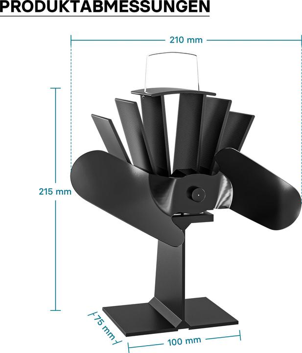 Immagine prodotto Wiltec Ventilatore per stufa senza corrente a 2 pale Ventilatore per stufa