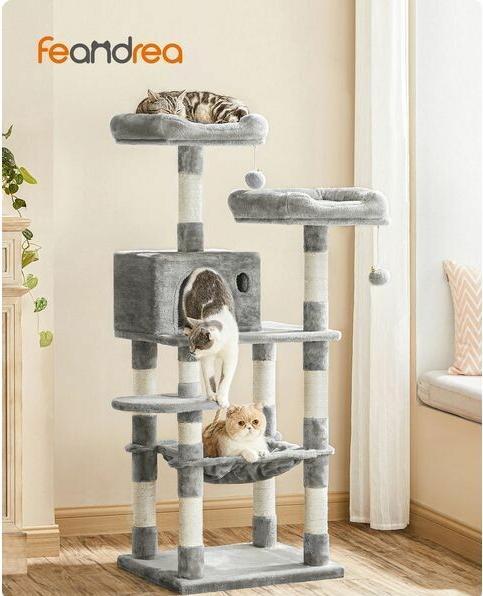 Actual product image Feandrea Cat tree with hammock (143 cm, Beige, Grey, Light grey)