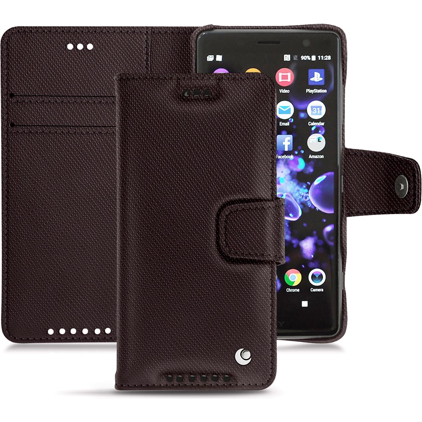 Noreve Lederschutzhülle Wallet (Sony Xperia XZ2 Compact), Smartphone Hülle, Braun