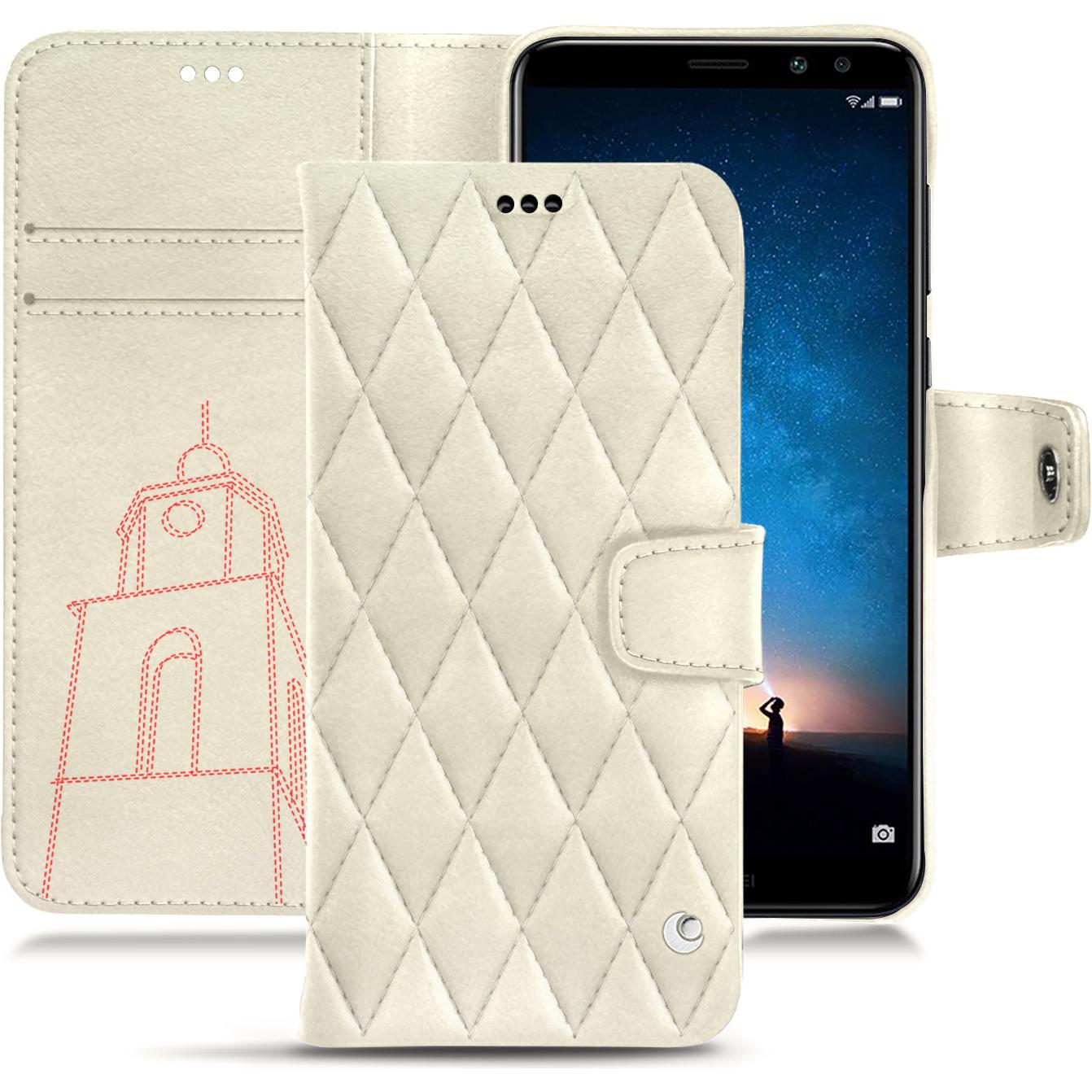 Noreve Lederschutzhülle Wallet (Huawei Mate 10 Lite), Smartphone Hülle, Weiss