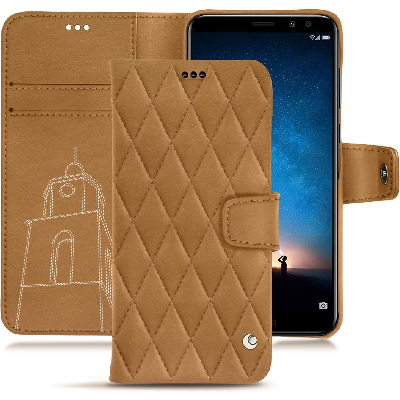 Noreve Lederschutzhülle Wallet (Huawei Mate 10 Lite), Smartphone Hülle, Braun