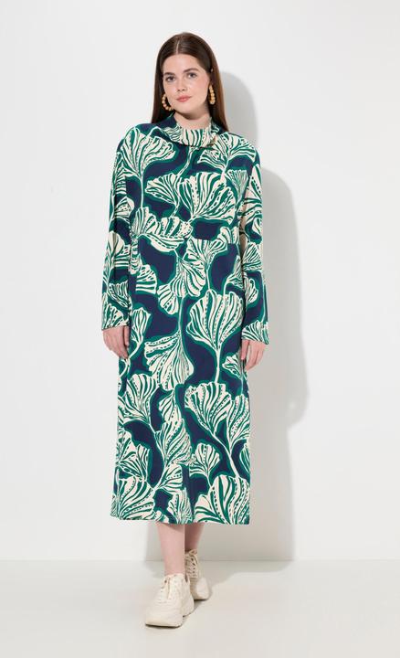 Produktbild Ulla Popken Maxi-Sweatkleid, Blätter, Wasserfall-Ausschnitt, Langarm (54)