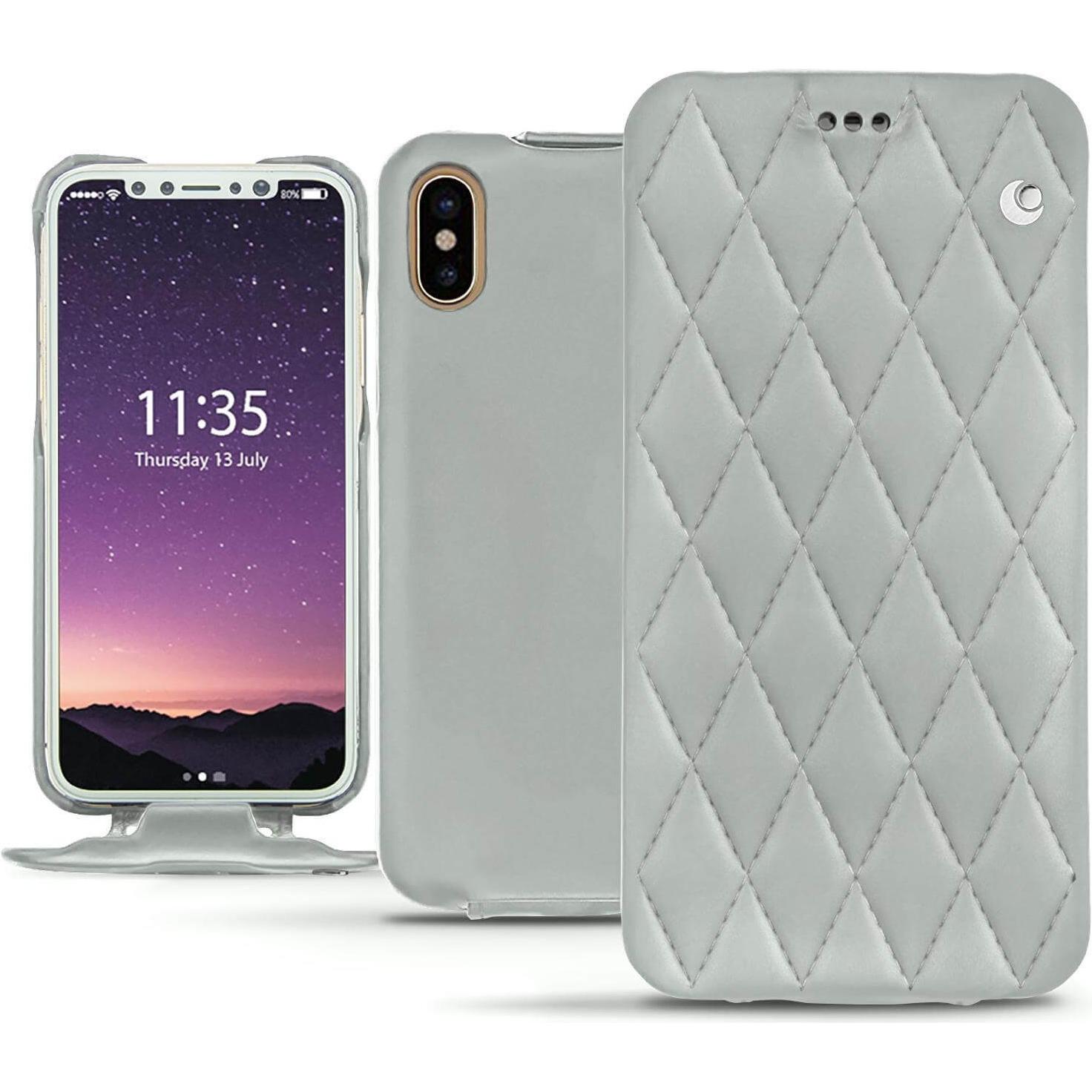 Noreve Lederschutzhülle vertikal (Apple iPhone XS), Smartphone Hülle, Grau
