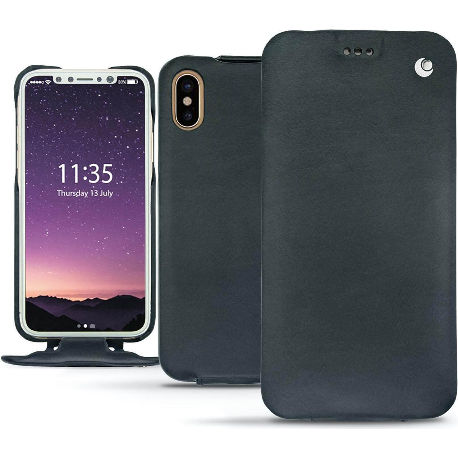 Noreve Lederschutzhülle vertikal (Apple iPhone XS), Smartphone Hülle, Blau