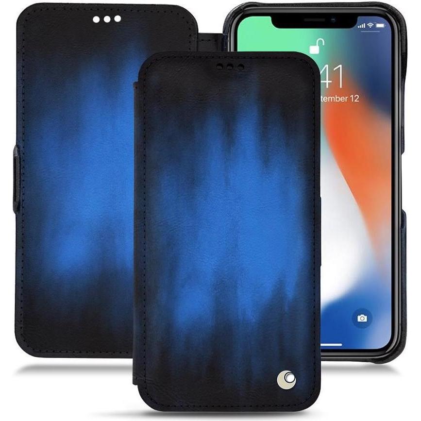 Noreve Lederschutzhülle horizontal (Apple iPhone XR), Smartphone Hülle, Blau