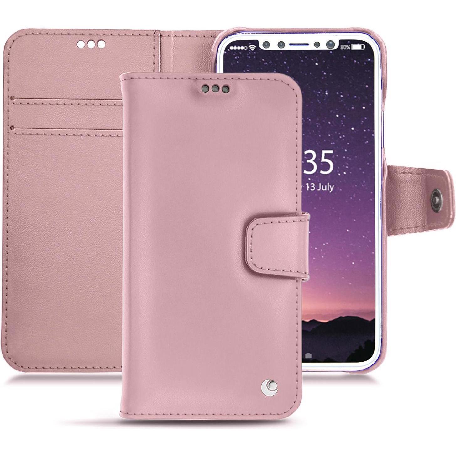 Noreve Lederschutzhülle Wallet (Apple iPhone XS), Smartphone Hülle, Rosa