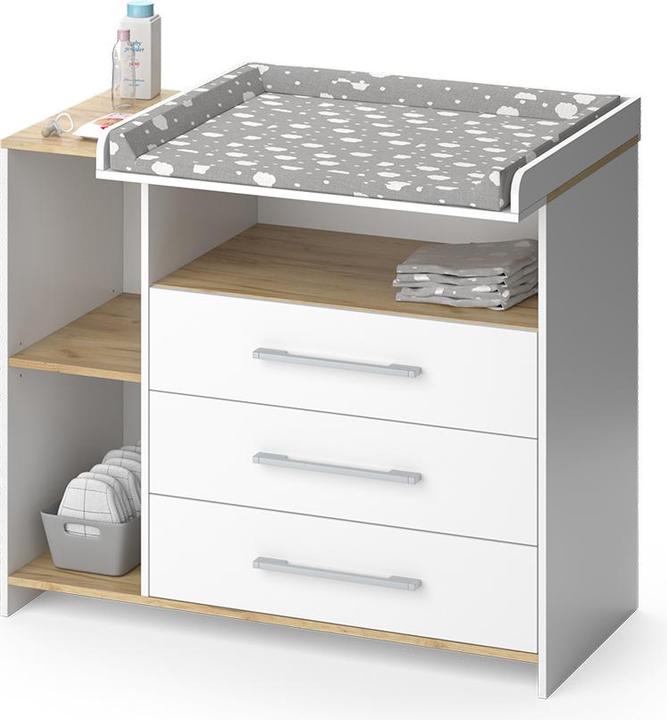 Produktbild Vicco Wickelkommode Oskar, Weiss/Goldkraft Eiche, 113 x 93 cm mit 3 Schubladen