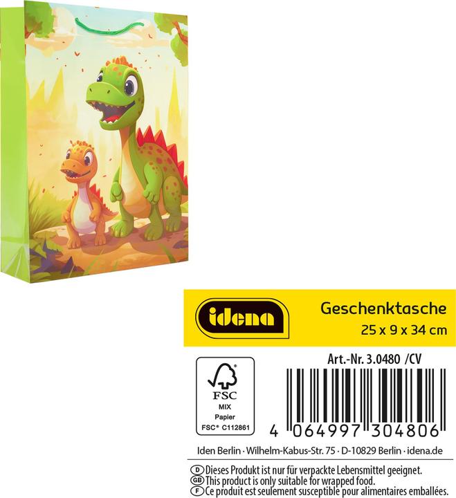 Produktbild Idena Geschenktasche Kinder Motiv Dino mehrfarbig 25x9x34cm