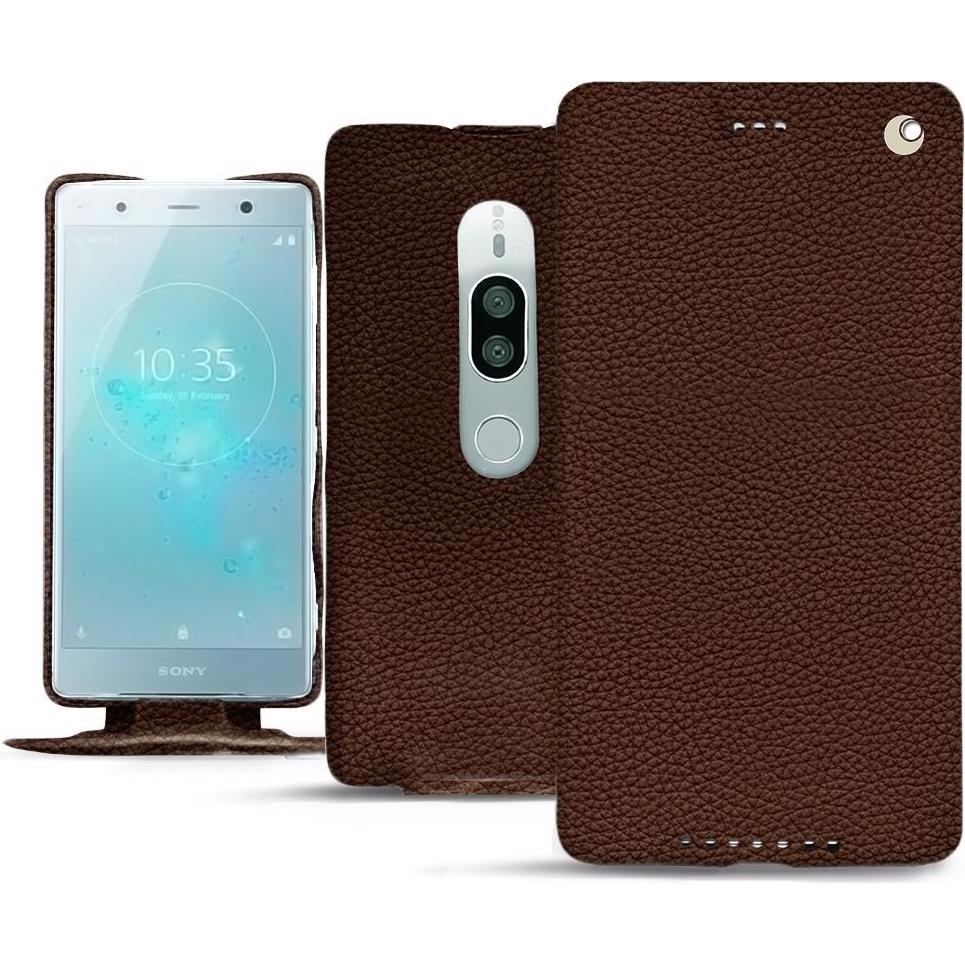 Noreve Lederschutzhülle vertikal (Sony Xperia XZ2 Premium), Smartphone Hülle, Braun