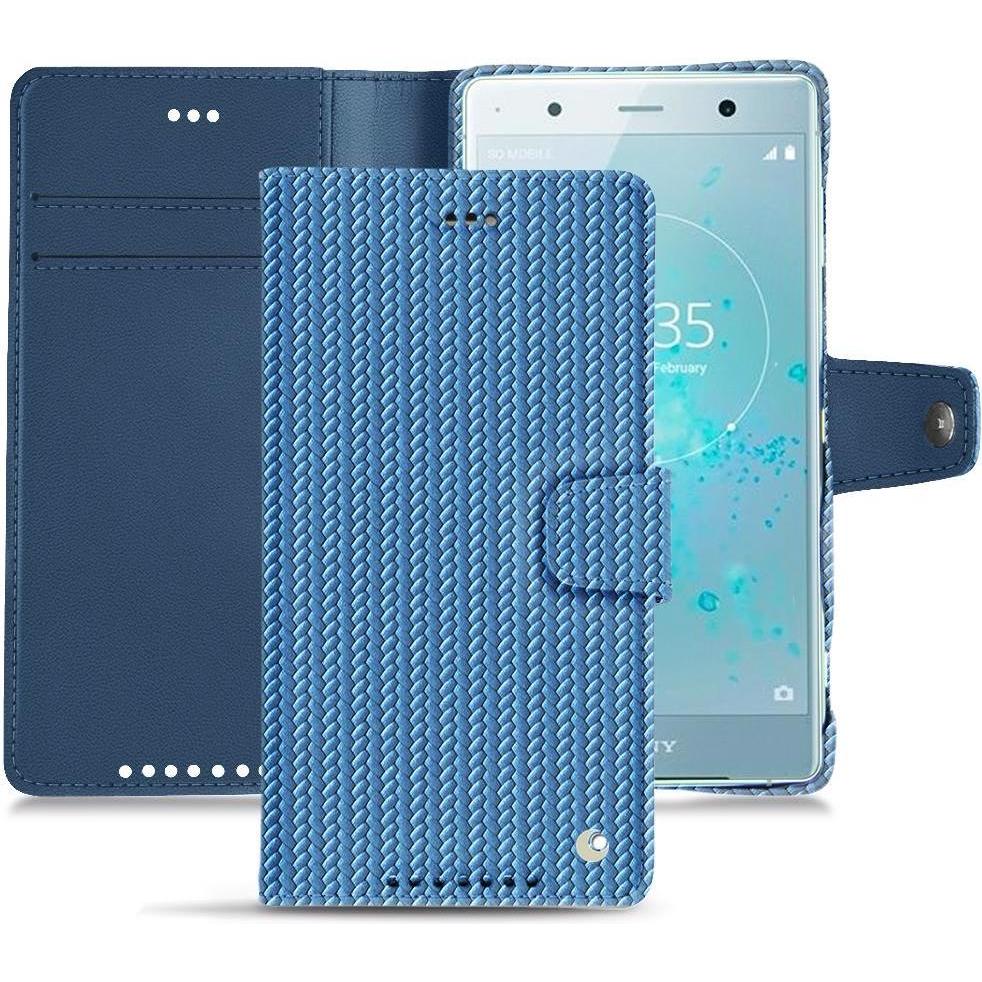 Noreve Lederschutzhülle Wallet (Sony Xperia XZ2 Premium), Smartphone Hülle, Blau