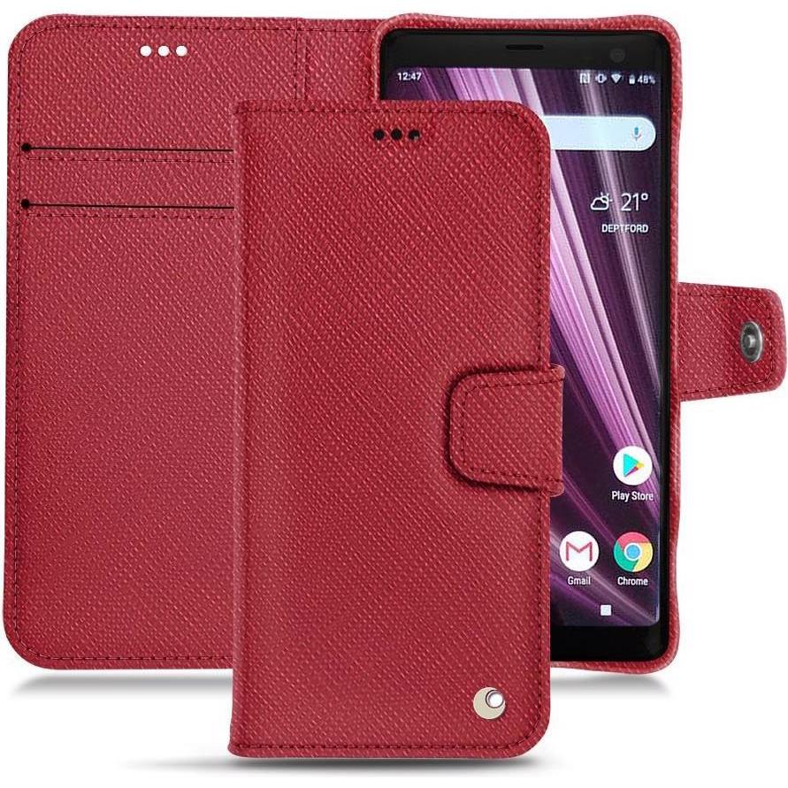 Noreve Lederschutzhülle Wallet (Sony Xperia XZ3), Smartphone Hülle, Rot