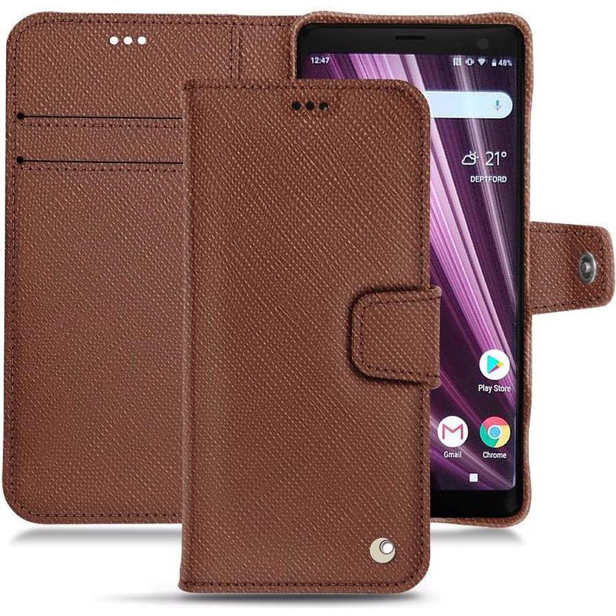 Noreve Lederschutzhülle Wallet (Sony Xperia XZ3), Smartphone Hülle, Braun
