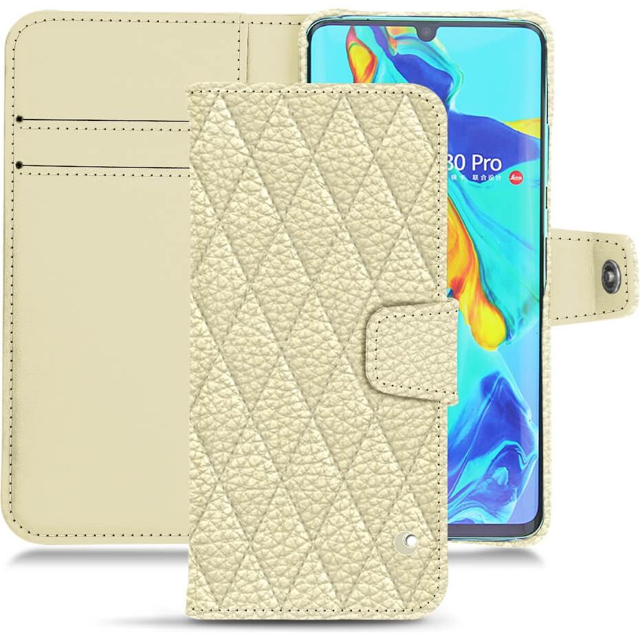 Noreve Lederschutzhülle Wallet (Huawei P30 Pro), Smartphone Hülle, Weiss