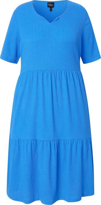 Actual product image Ulla Popken Tiered Flounce Panel Short Sleeve Split Neck Dress (56)
