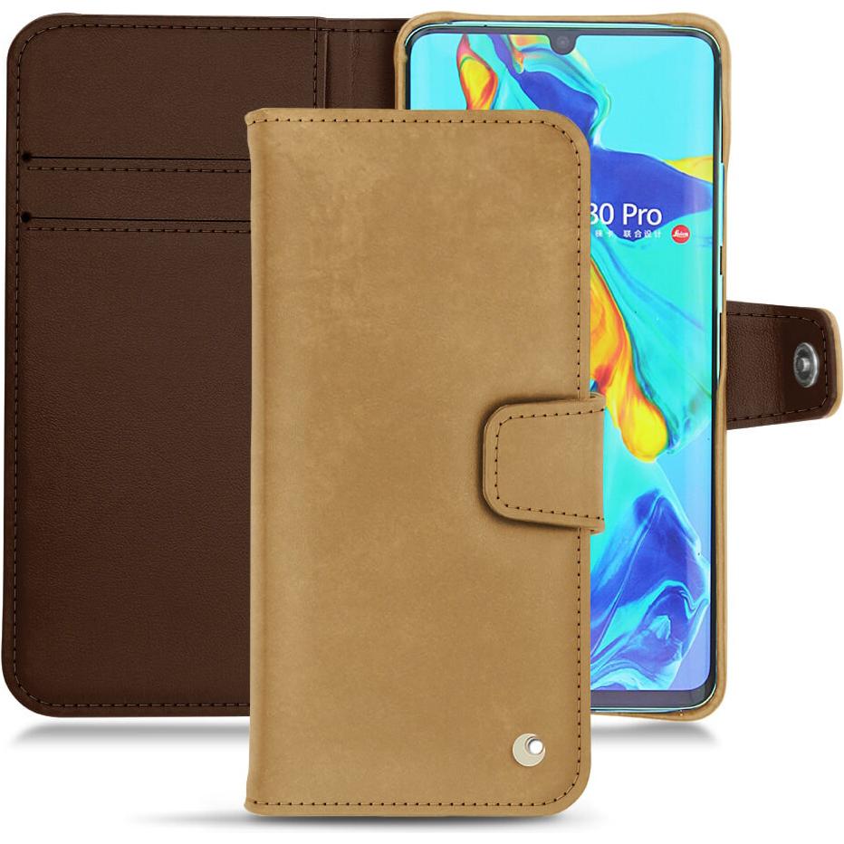 Noreve Lederschutzhülle Wallet (Huawei P30 Pro), Smartphone Hülle, Braun