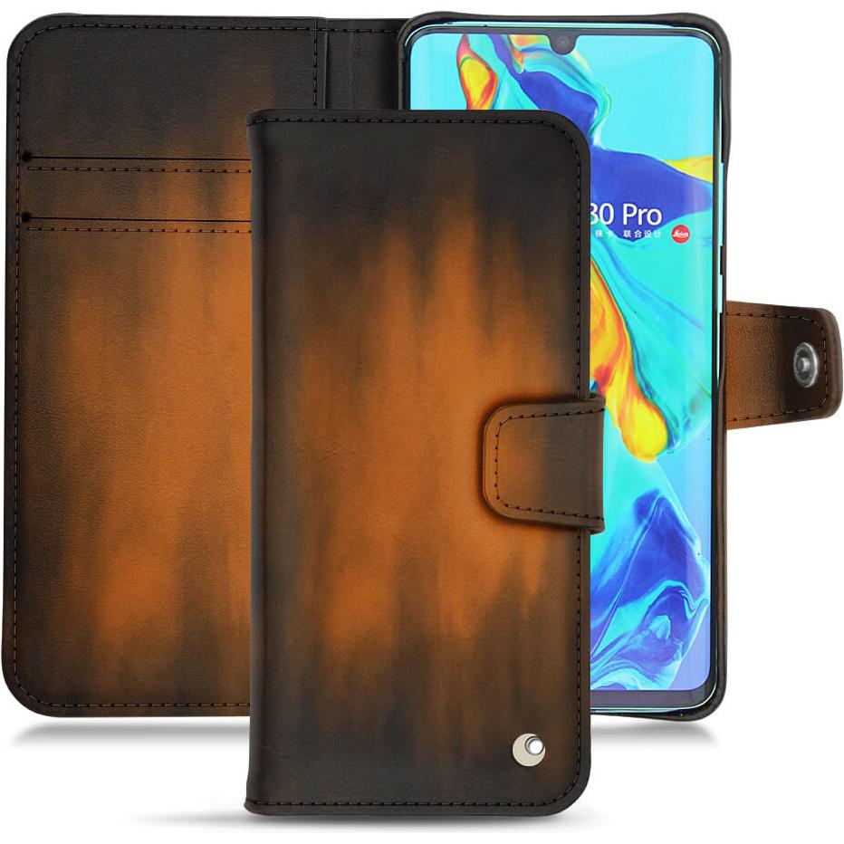 Noreve Lederschutzhülle Wallet (Huawei P30 Pro), Smartphone Hülle, Braun
