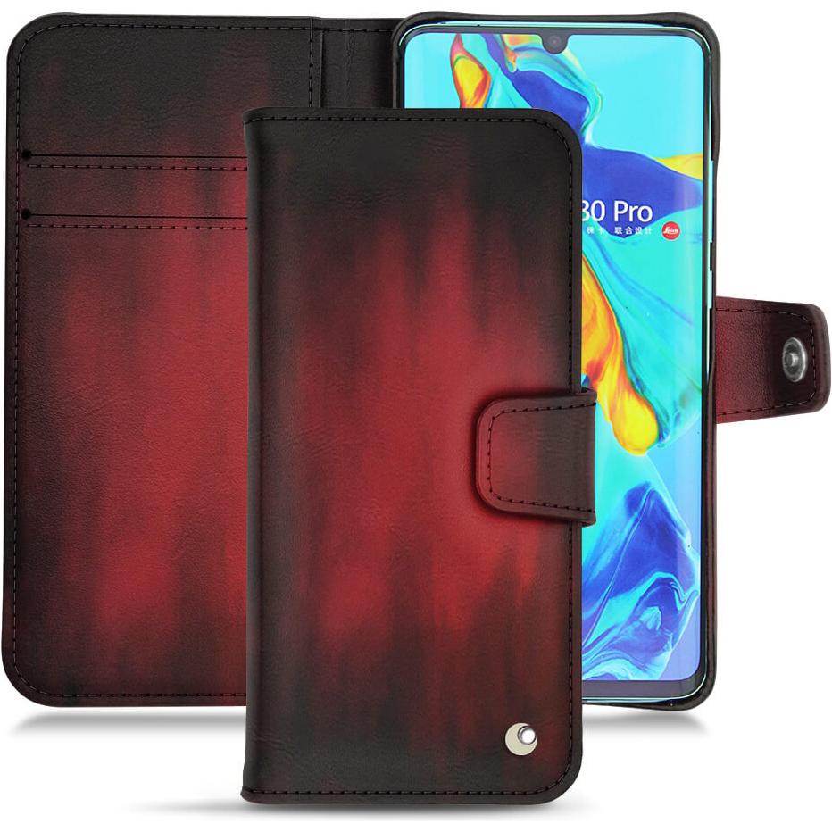 Noreve Lederschutzhülle Wallet (Huawei P30 Pro), Smartphone Hülle, Rot