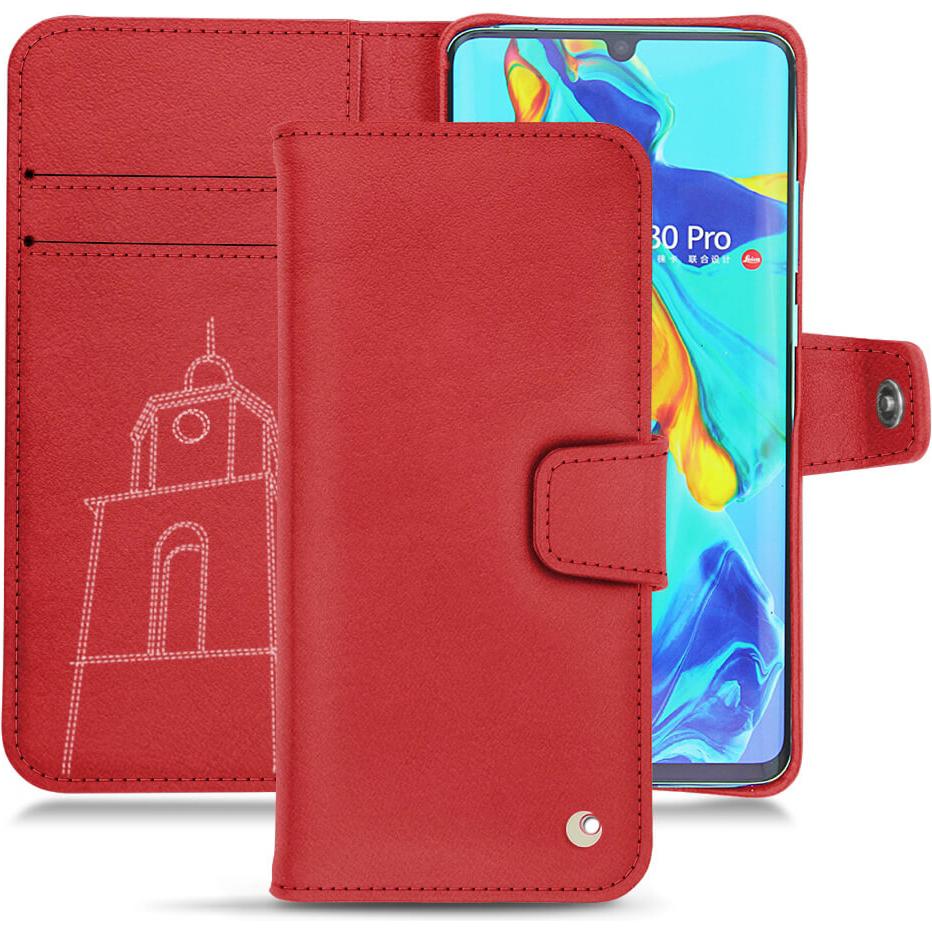 Noreve Lederschutzhülle Wallet (Huawei P30 Pro), Smartphone Hülle, Rot