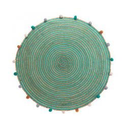 Douceur D'intérieur, Teppich, runder Teppich + Pompons, Durchmesser 90 cm, schli (90 x 90 x 0.5 cm)