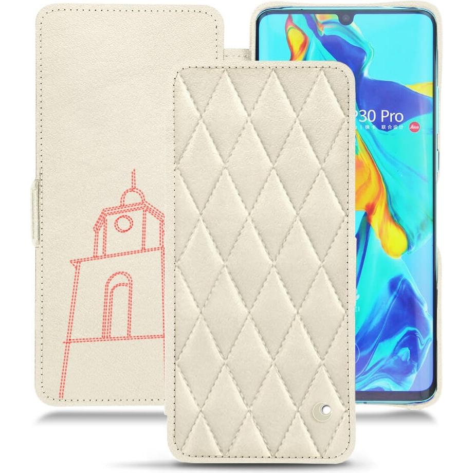 Noreve Lederschutzhülle horizontal (Huawei P30 Pro), Smartphone Hülle, Weiss