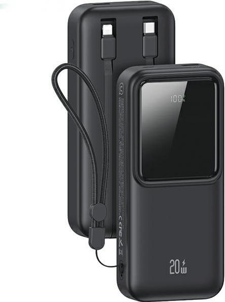 Actual product image Usams Powerbank z wbudowanymi kablami USB-C+Lightning 30000 mAh 20W PD+Qc 3.0 Fast Charge X-chel Ser (30000 mAh, 20 W, 111 Wh)